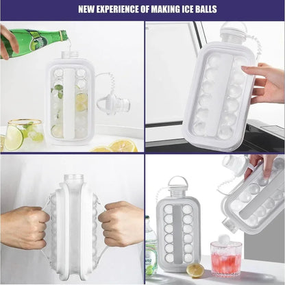 Portable 2-in-1 Folding Ice Maker Water Bottle Creative Ice Cube Mold Kitchen Bar Gadgets Ice Hockey Lattice Making Tool Kettle