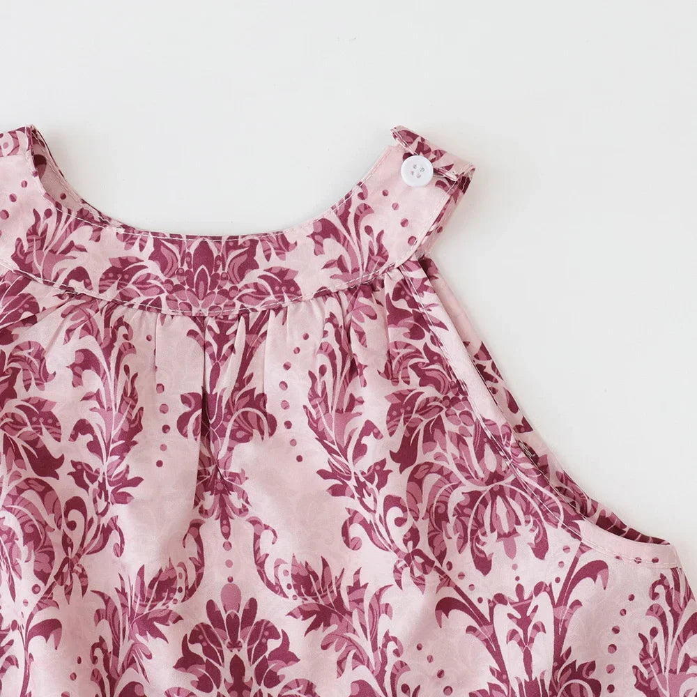 2024 Girls Summer Floral Two-Piece Set – Halterneck Sleeveless Top & Refreshing Shorts | Casual Cotton Blend Outfit for 3–12Y