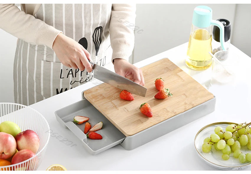 Kitchen Cutting Board Removable Storage and Drainage Fruit Vegetable and Meat Chopping Board Drawer Style Plate