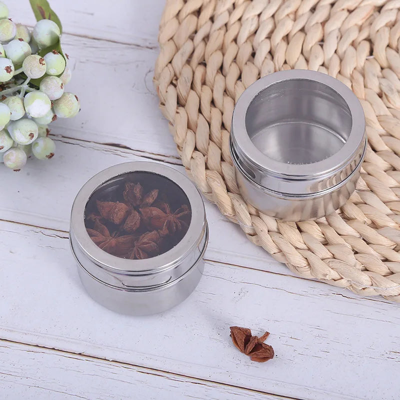 Magnetic Spice Jar Set Stainless Steel Spice Tins Spice Storage Container Pepper Seasoning Sprays Tools with Spice Label