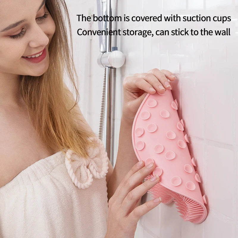 Exfoliating Shower Rub Back Brush Bathroom Non-slip Bath Mat Back Massage Brush Silicone Foot Wash Body Cleaning Bathing Tool