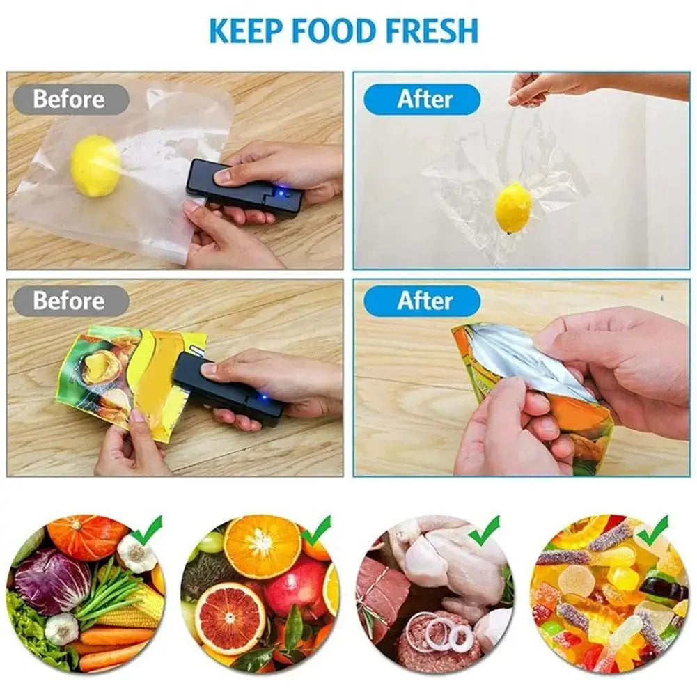 Mini Bag Sealer, 2 in 1USB Rechargeable Heat Sealer and Cutter, for Plastic Bags Food Snack Storage