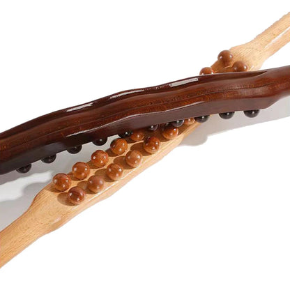 8/20 Beads Universal Back Massage Tendons Beech Wood Scraping Stick Point Treatment Guasha Relax Therapy Tool Abdominal Massager