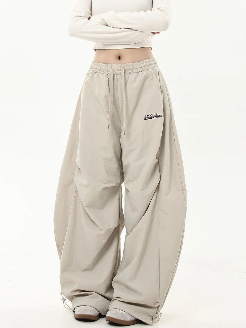 Zoki Letter Hip Hop Cargo Pants Women Streetwear High Waist Y2K Pleated Trousers American Vintage Oversize Loose Bf Casual Pants