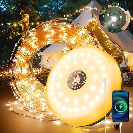 LED Camping Lamp Strip Atmosphere 10M Length Waterproof Recyclable Light Belt Outdoor Garden Decoration Lamp for Tent Room