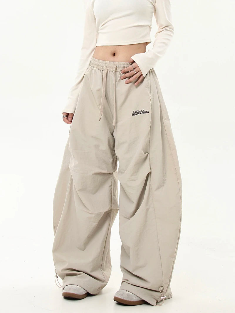 Zoki Letter Hip Hop Cargo Pants Women Streetwear High Waist Y2K Pleated Trousers American Vintage Oversize Loose Bf Casual Pants