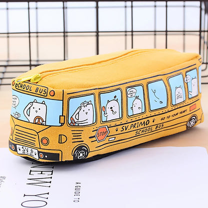 Creative Bus Pencil Case Large Capacity Pencil Bag Cartoon Car Pencil Pouch Student Kids Cute Stationery Kawaii Student Gifts