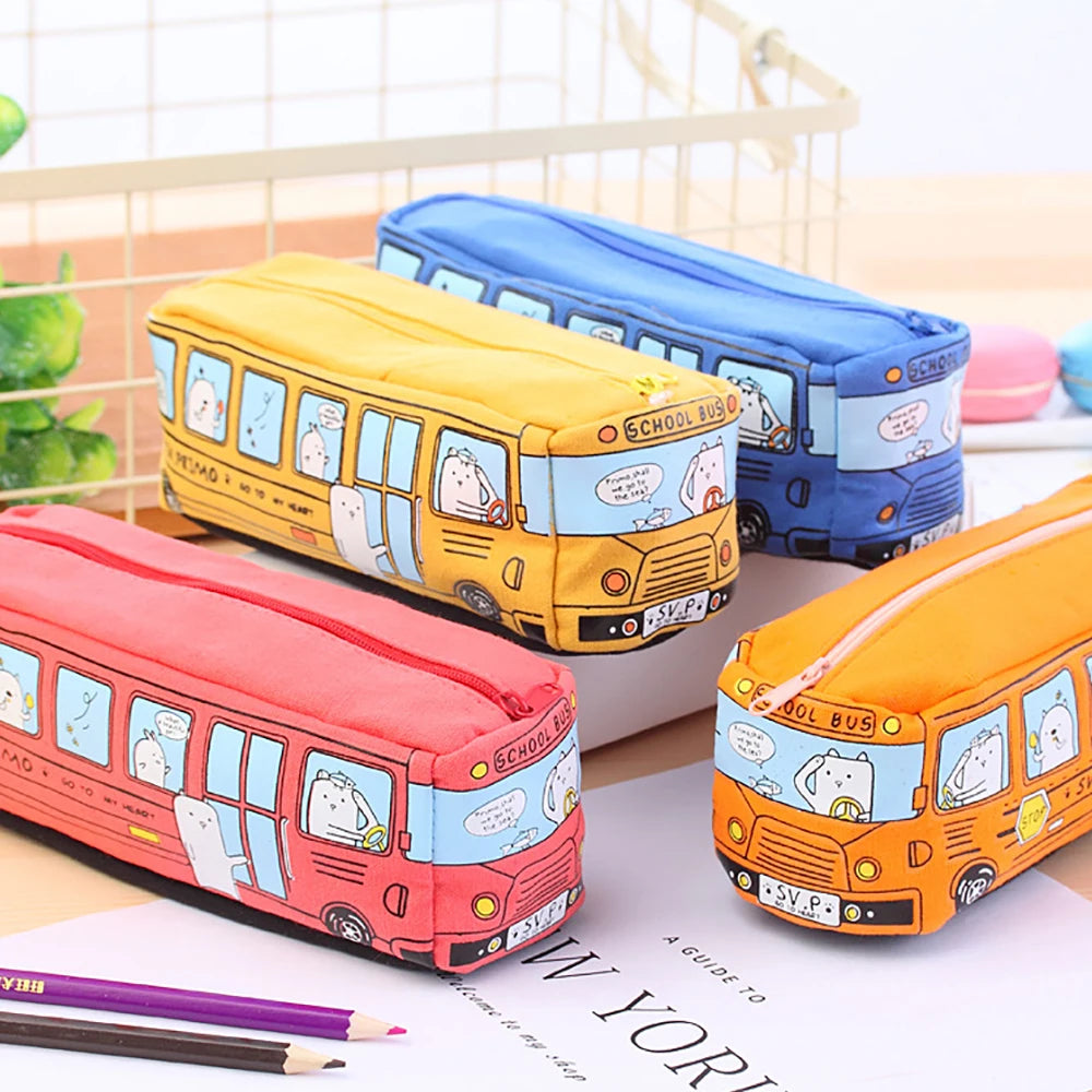Creative Bus Pencil Case Large Capacity Pencil Bag Cartoon Car Pencil Pouch Student Kids Cute Stationery Kawaii Student Gifts