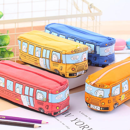 Creative Bus Pencil Case Large Capacity Pencil Bag Cartoon Car Pencil Pouch Student Kids Cute Stationery Kawaii Student Gifts