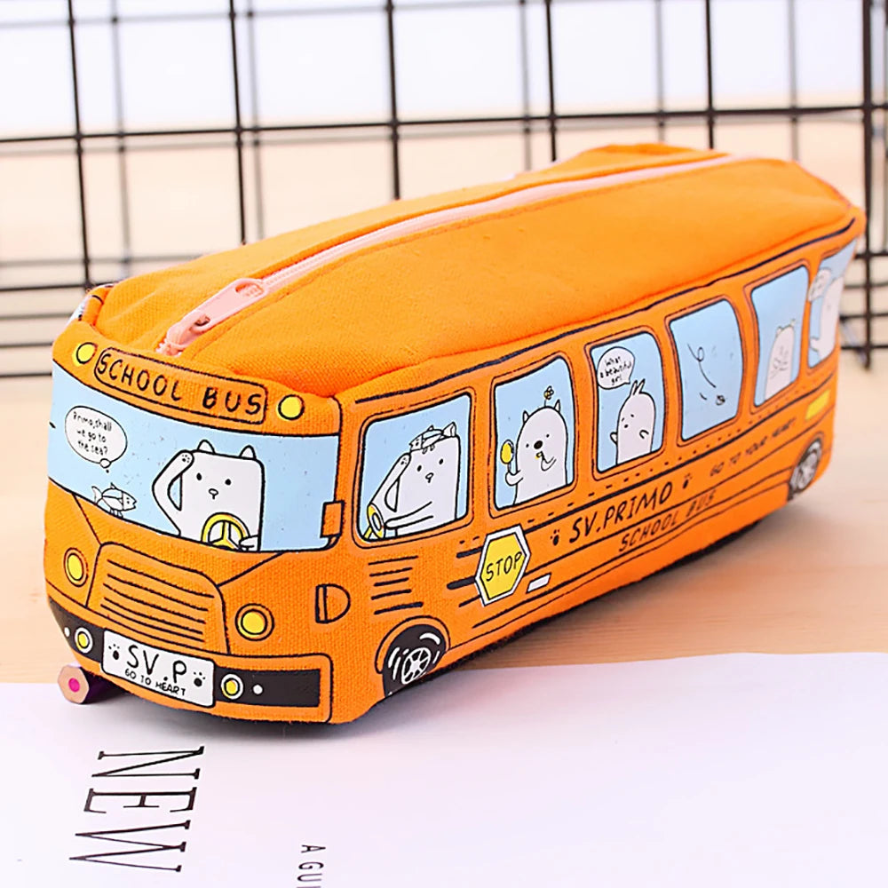 Creative Bus Pencil Case Large Capacity Pencil Bag Cartoon Car Pencil Pouch Student Kids Cute Stationery Kawaii Student Gifts