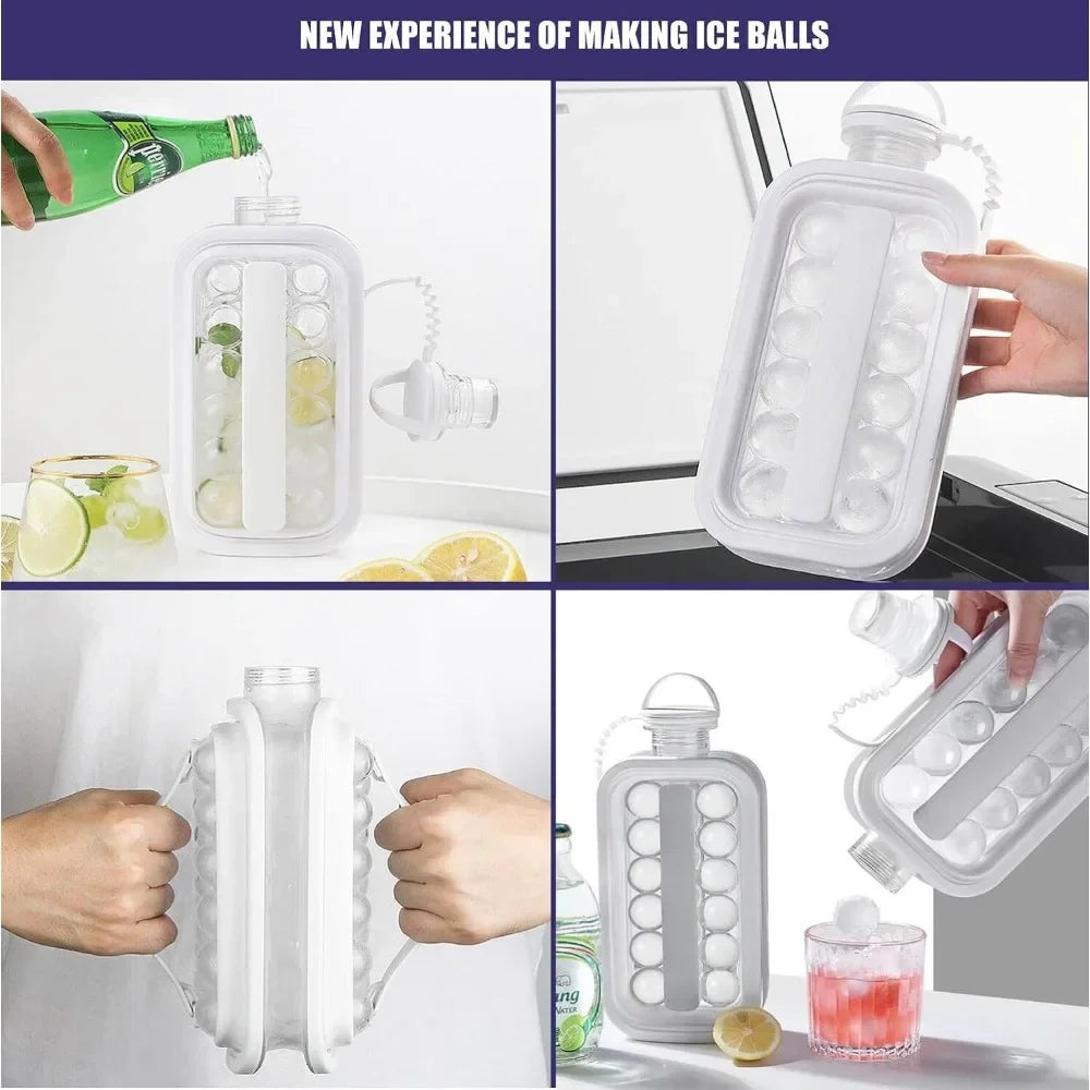 Portable 2-in-1 Folding Ice Maker Water Bottle Creative Ice Cube Mold Kitchen Bar Gadgets Ice Hockey Lattice Making Tool Kettle