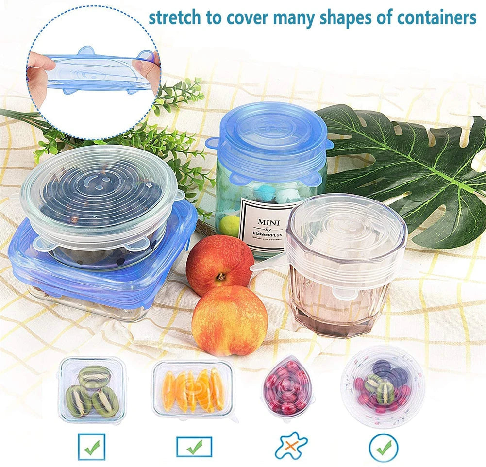 Silicone Stretch Lids Reusable Airtight Food Wrap Covers Keeping Fresh Seal Bowl Stretchy Wrap Cover Durable Food Storage Cover