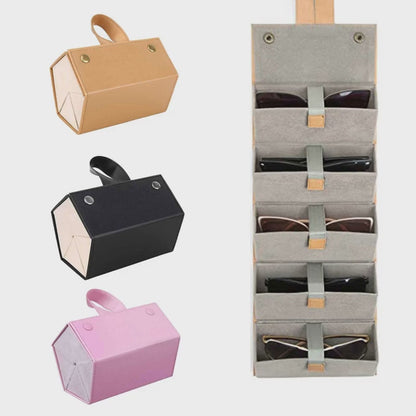 Portable Sunglass Display Case Foldable PU Eyeglass with 5Slots for Travel Jewelry Storage Eyeglass